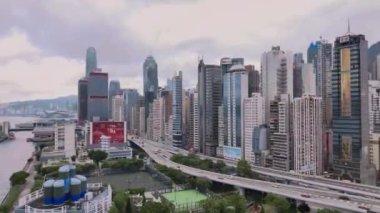 Aerial Panorama Skyscrapers Of Hong Kong Residential Area From Above