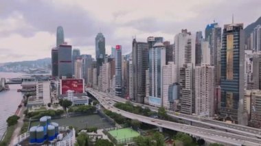 Aerial Panorama Skyscrapers Of Hong Kong Residential Area From Above