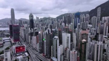 Aerial Panorama Skyscrapers Of Hong Kong Residential Area From Above
