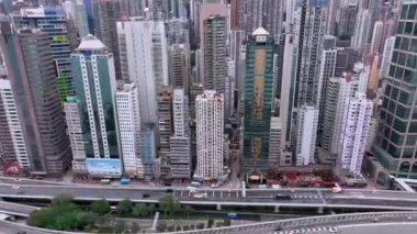 Aerial Panorama Skyscrapers Of Hong Kong Residential Area From Above