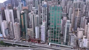 Aerial Panorama Skyscrapers Of Hong Kong Residential Area From Above