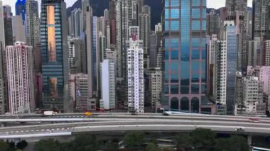 Aerial Panorama Skyscrapers Of Hong Kong Residential Area From Above