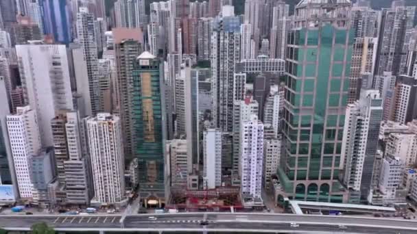Rascacielos Panorámicos Aéreos Zona Residencial Hong Kong Desde Arriba — Vídeos de Stock