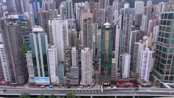 Letecké Panorama Mrakodrapy Hong Kong Obytná Oblast Shora — Stock video
