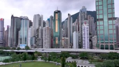Aerial Panorama Skyscrapers Of Hong Kong Residential Area From Above
