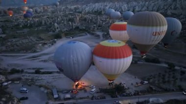 Balloons Take Off At Dawn Over Cappadocia, Aerial View