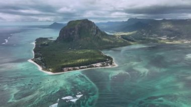 Main View Of Le Morne Brabant With Underwater Waterfall, Mauritius, Aerial View