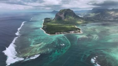 Main View Of Le Morne Brabant With Underwater Waterfall, Mauritius, Aerial View