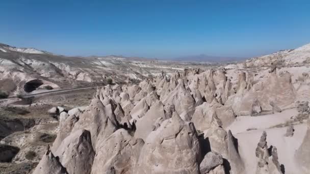 Unique Rocks Goreme National Park Turkey Aerial — Vídeo de Stock