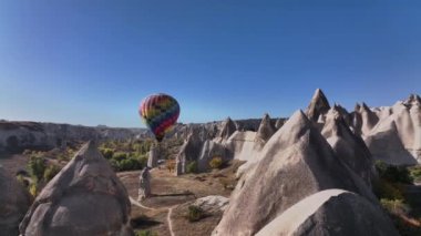 Colorful Lonely Balloon In The Valley Of Love In Cappadocia, Turkey, Aerial View