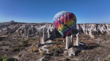 Colorful Lonely Balloon In The Valley Of Love In Cappadocia, Turkey, Aerial View