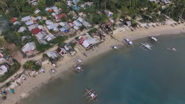 Fishing Village Ocean Island Palawan Philippines Aerial View — Stockvideo