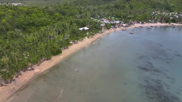 Fishing Village Ocean Island Palawan Philippines Aerial View — Wideo stockowe