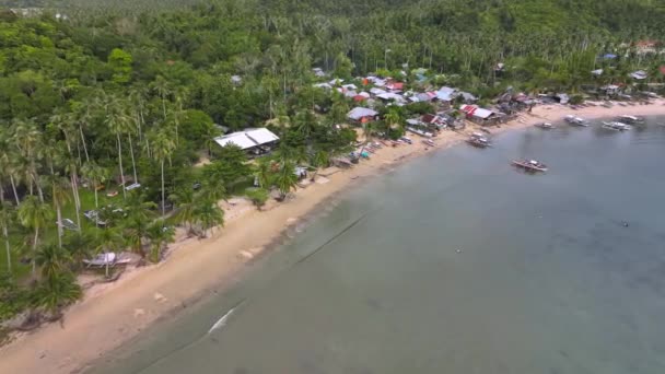 Fishing Village Ocean Island Palawan Philippines Aerial View — ストック動画