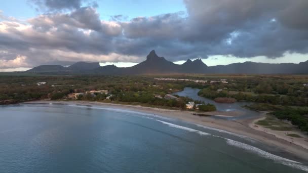 Tamarin Bay Waves Beach Sunset Mauritius Aerial View — Stock videók