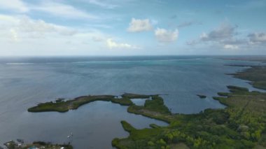 Panorama Of The Ocean And The Green Islands Of Mauritius, Aerial View