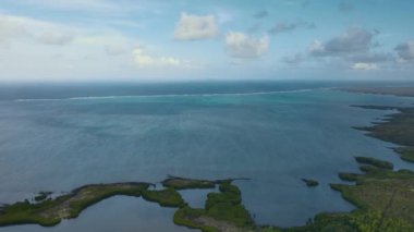 Panorama Of The Ocean And The Green Islands Of Mauritius, Aerial View