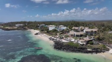 Luxury Villas And A Boat By The Shore, Mauritius, Aerial View