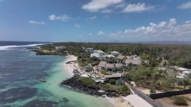 Luxury Villas And A Boat By The Shore, Mauritius, Aerial View