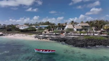 Luxury Villas And A Boat By The Shore, Mauritius, Aerial View