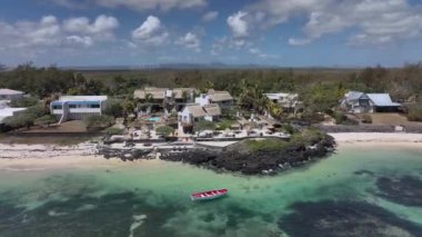 Luxury Villas And A Boat By The Shore, Mauritius, Aerial View