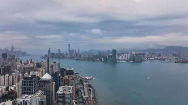 Victoria Harbour Panorama Diurno Hong Kong Vista Aerea — Video Stock