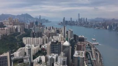 Victoria Harbour, Daytime Panorama of Hong Kong, Aerial View