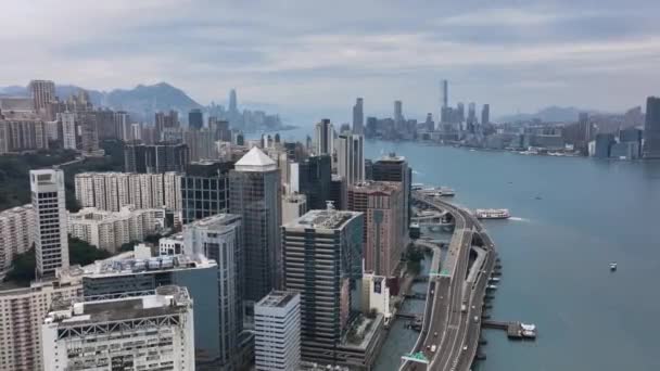 Port Victoria Panorama Hong Kong Vue Aérienne — Video