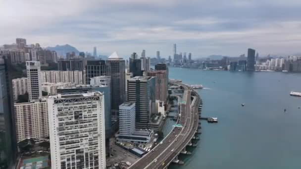Victoria Harbour Panorama Diurno Hong Kong Vista Aerea — Video Stock