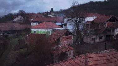 Tiled Roofs Of Houses In A Serbian Village, Aerial View