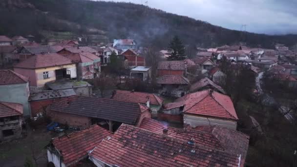 Tiled Roofs Houses Serbian Village Aerial View — Vídeo de stock