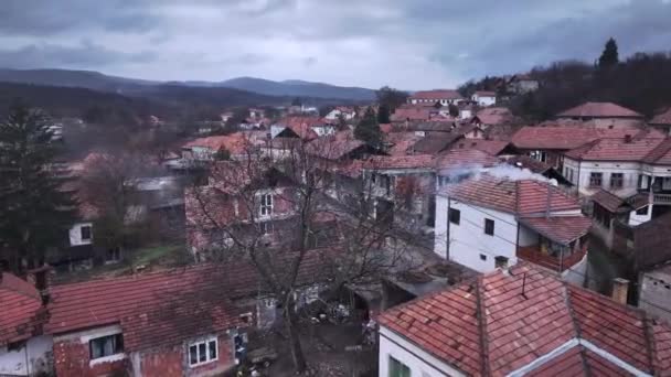 Tiled Roofs Houses Serbian Village Aerial View — Video Stock