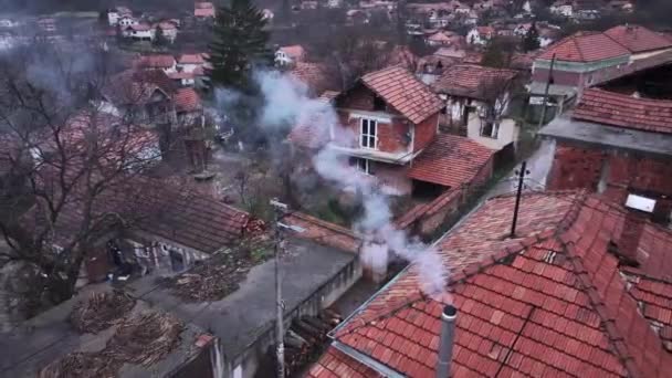 Tiled Roofs Houses Serbian Village Aerial View — ストック動画