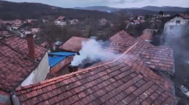 Tiled Roofs Of Houses In A Serbian Village, Aerial View