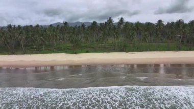 Waves On The Deserted San Vicente Long Beach, Palawan Island, Aerial View