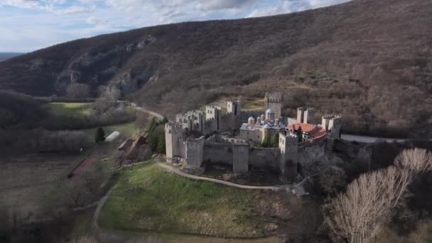 Monastery Manasia Despotovac Serbia Aerial View — стоковое видео