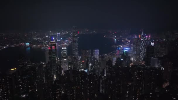 Nachtpanorama Des Ganzen Beleuchteten Hongkong Luftaufnahme — Stockvideo