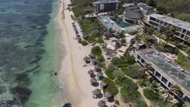 Luxury Beach Resort Ocean Coast Aerial View Mauritius — стокове відео