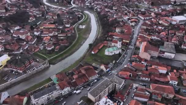 Panorama Des Stadtzentrums Von Knjazevac Luftaufnahme Serbien — Stockvideo