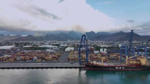 Terminal Towarowy Port Louis Widok Lotu Ptaka Mauritius — Wideo stockowe