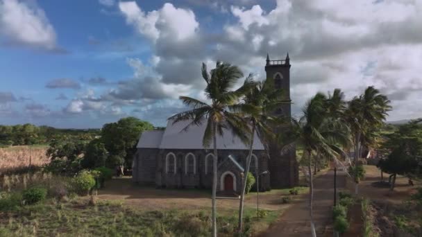 Mauritius Doğası Arasındaki Eski Katedral Kilisesi Havadan Bakış — Stok video