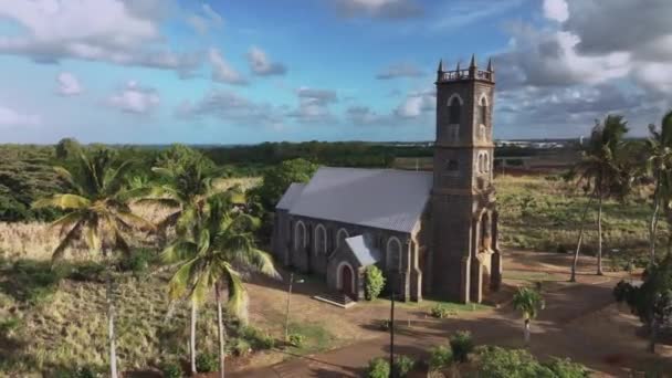 Stara Kaplica Katedralna Wśród Natury Mauritiusa Widok Lotu Ptaka — Wideo stockowe