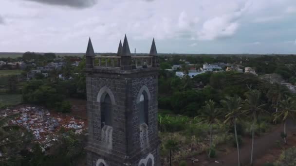Mauritius Doğası Arasındaki Eski Katedral Kilisesi Havadan Bakış — Stok video