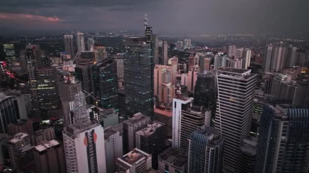 Flyg Över Kvällen Glödande Manila Filippinerna Flygfoto — Stockvideo