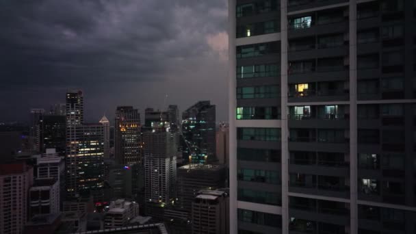 Flyg Över Kvällen Glödande Manila Filippinerna Flygfoto — Stockvideo