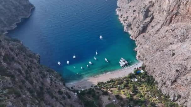 Butterfly Valley Beach Fethiye Turkey Aerial View — Stock Video