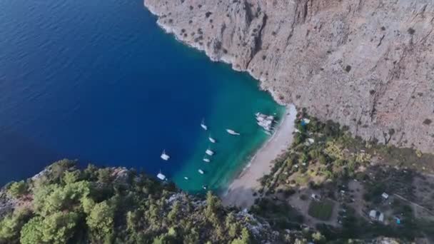 Playa Butterfly Valley Fethiye Turquía Vista Aérea — Vídeos de Stock