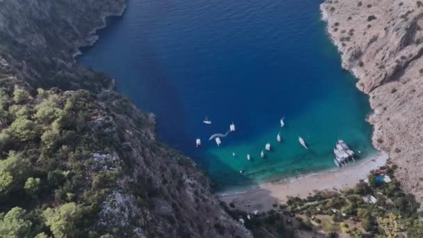 Strand Schmetterlingstal Fethiye Türkei Luftaufnahme — Stockvideo