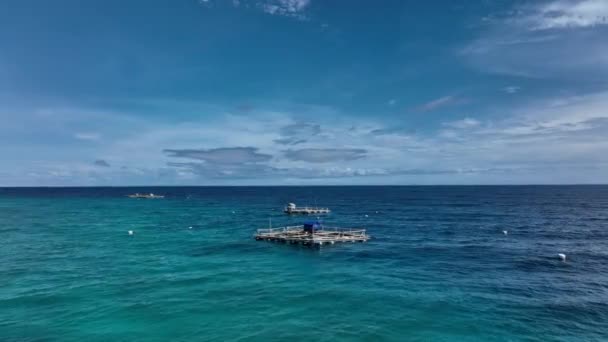 Viskwekerijen Voor Kust Van Cebu Island Filippijnen Luchtfoto — Stockvideo