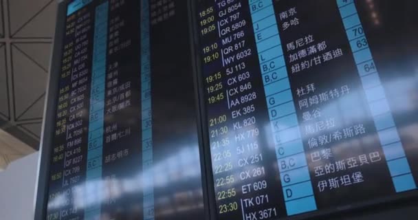 Abflugtafel Terminal Des Internationalen Flughafens Hongkong — Stockvideo